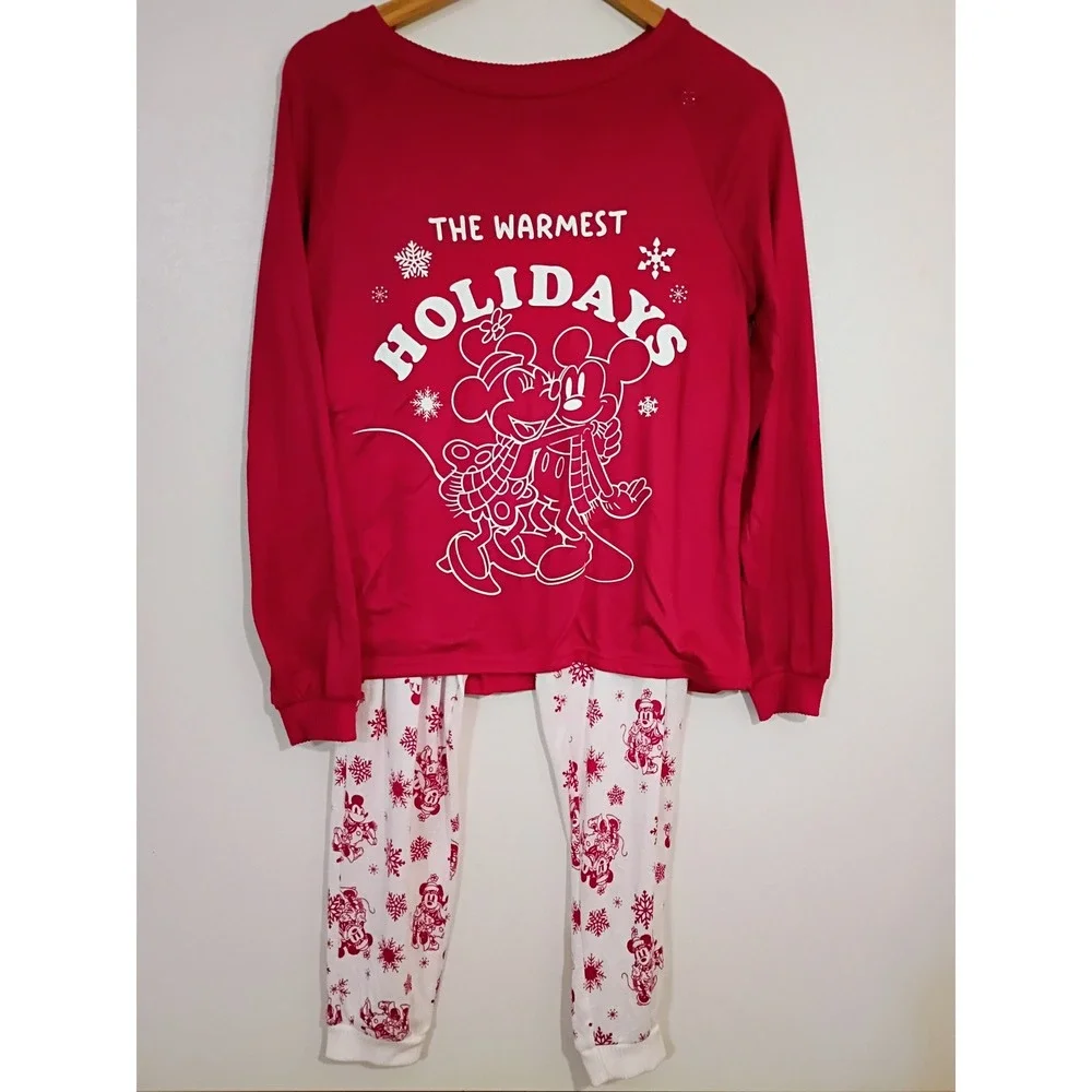 Disney Mickey Minnie Mouse Red Holiday Pajama Set Women Size S - Picture 1 of 8